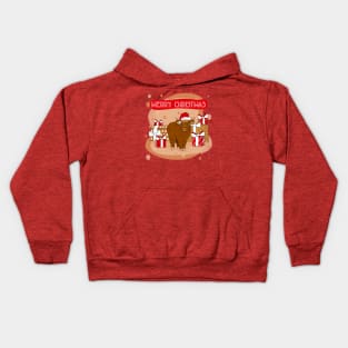 Highland cow and Merry Christmas wishes Kids Hoodie